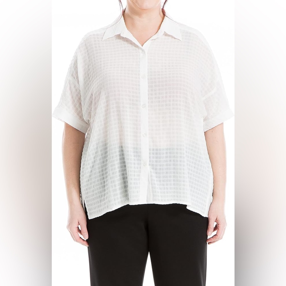 🤍MAX STUDIO Women's Seersucker Short Sleeve Shirt - Picture 10 of 13